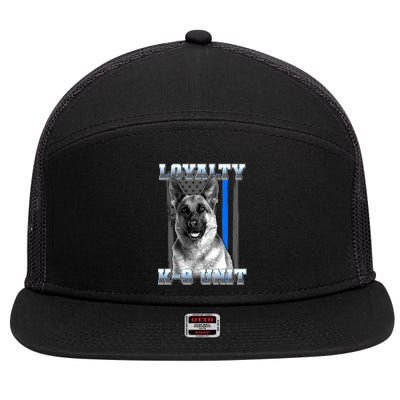 Loyalty K-9 Unit German Shepard Thin Blue Line Flag 7 Panel Mesh Trucker Snapback Hat