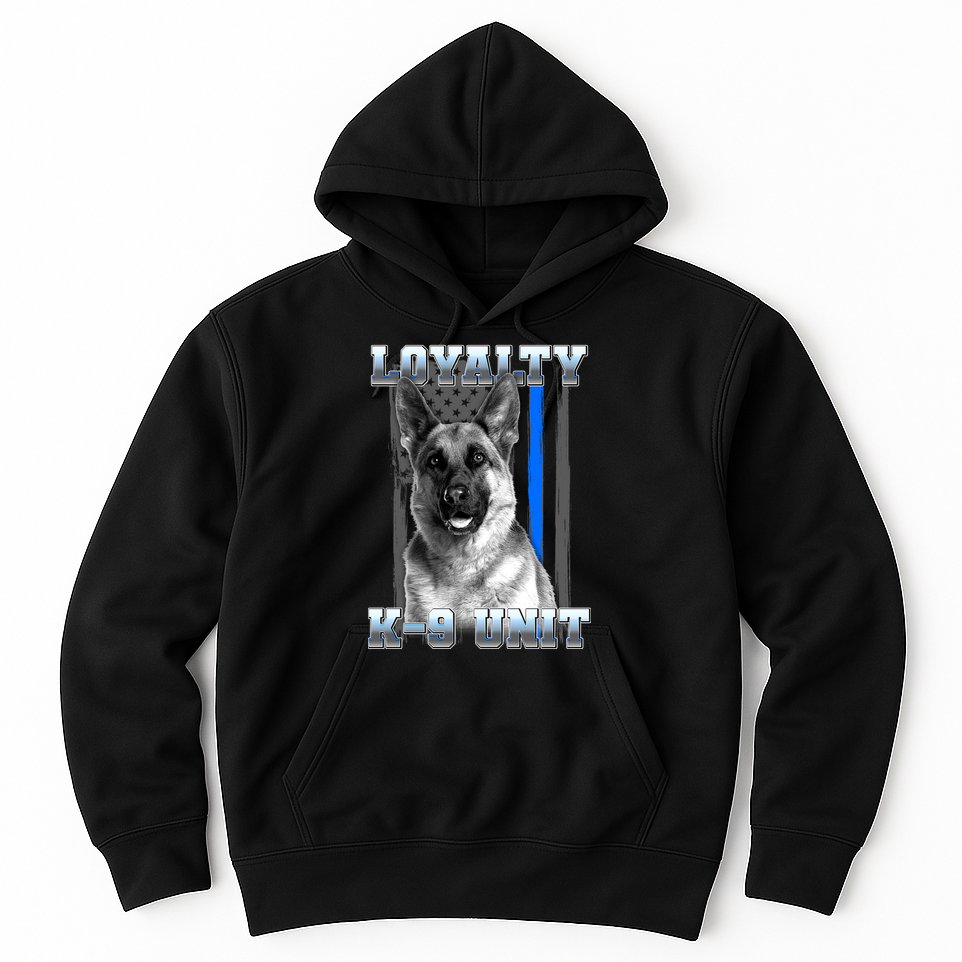 Loyalty K-9 Unit German Shepard Thin Blue Line Flag Hoodie