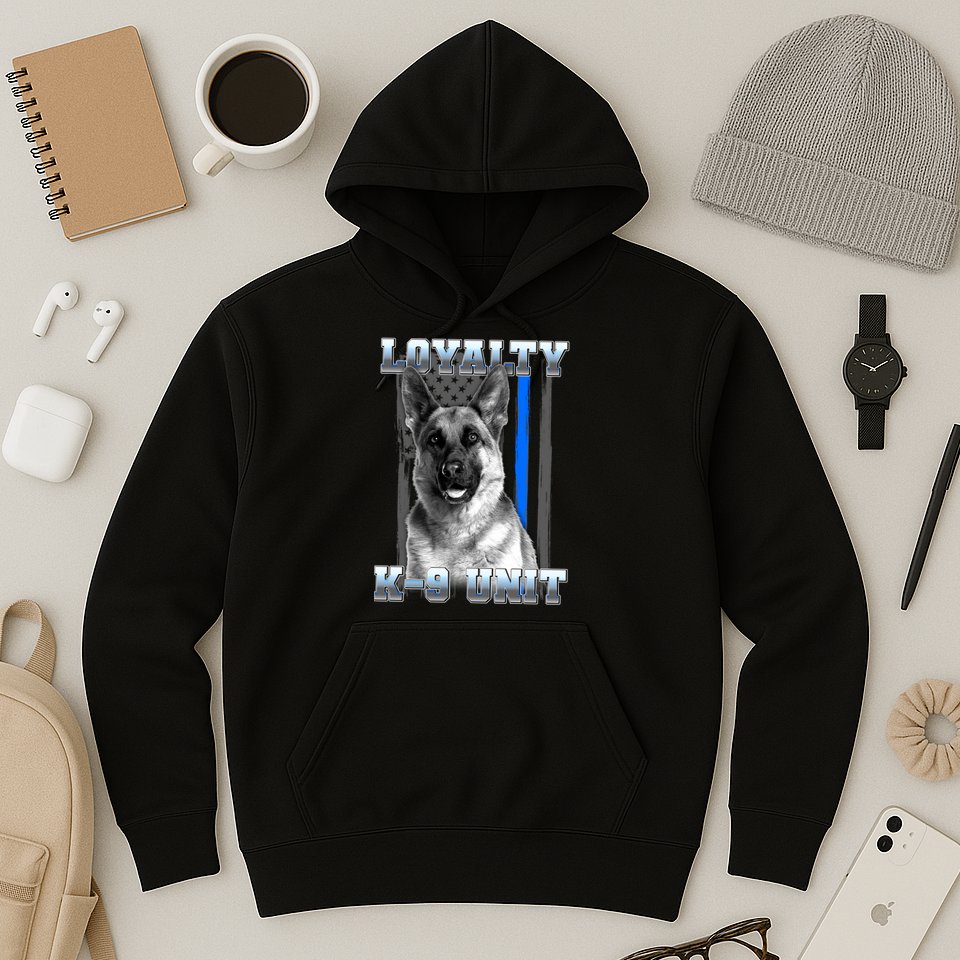 Loyalty K-9 Unit German Shepard Thin Blue Line Flag Hoodie