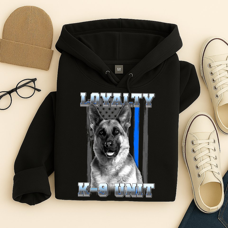 Loyalty K-9 Unit German Shepard Thin Blue Line Flag Hoodie