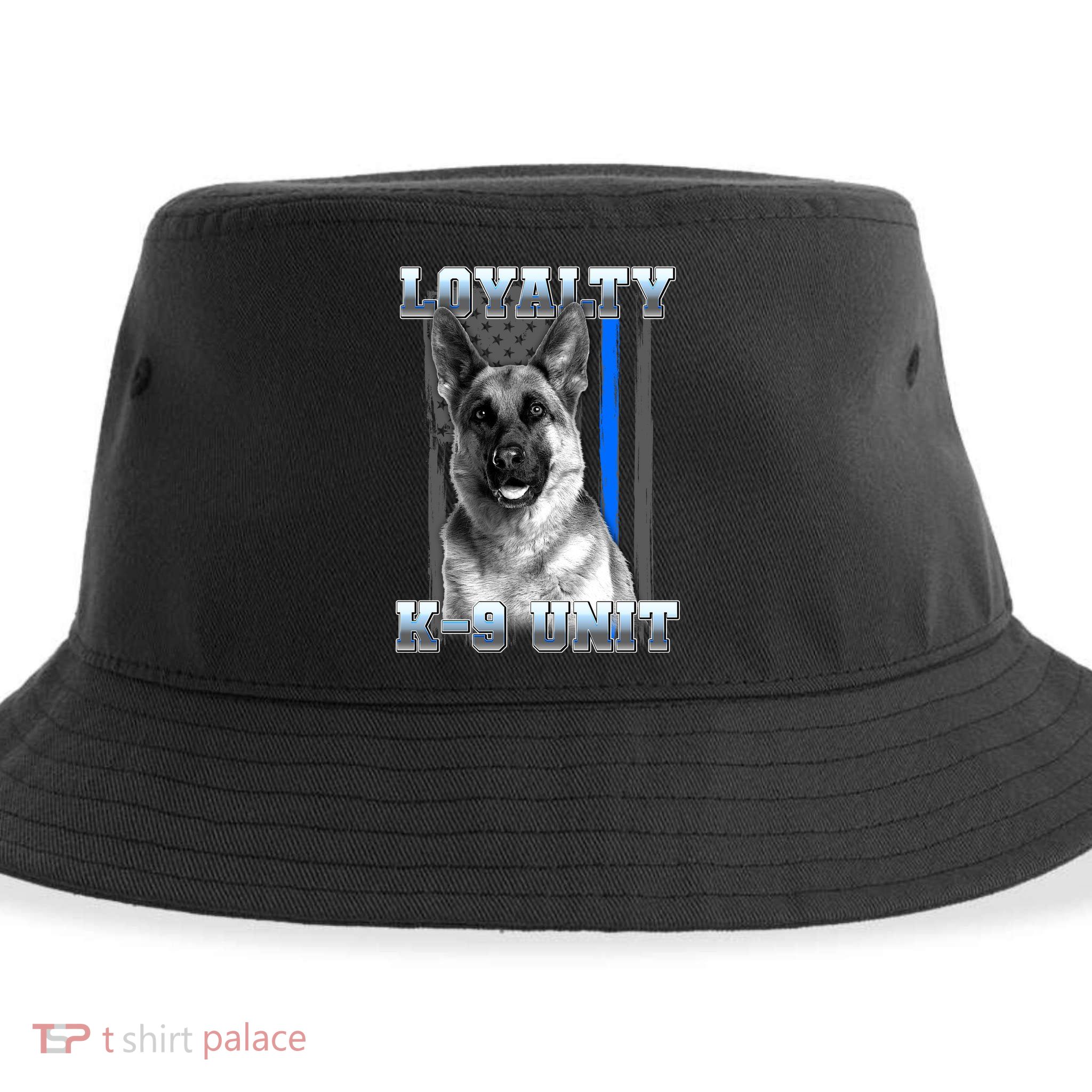 Loyalty K-9 Unit German Shepard Thin Blue Line Flag Sustainable Bucket Hat