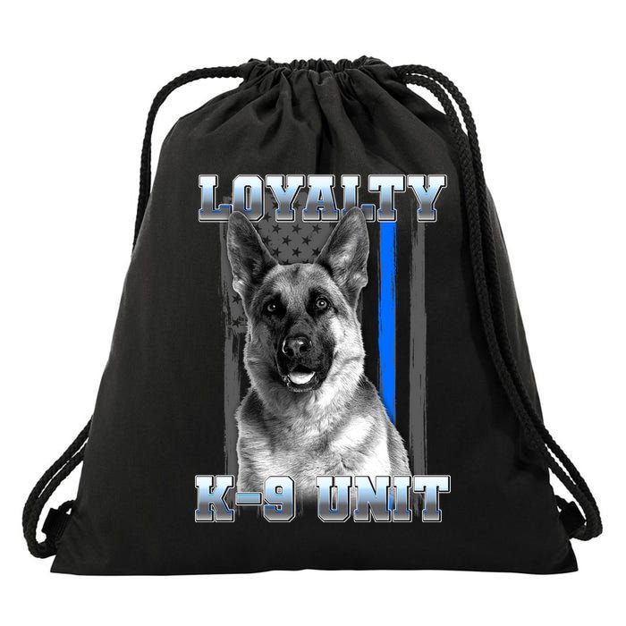Loyalty K-9 Unit German Shepard Thin Blue Line Flag Drawstring Bag
