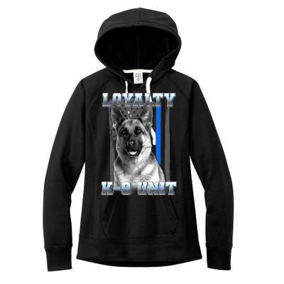 Loyalty K-9 Unit German Shepard Thin Blue Line Flag Women's Fleece Hoodie