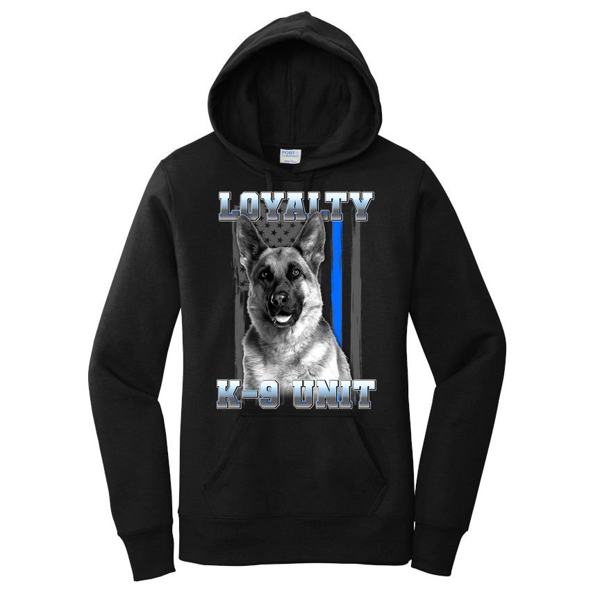 Loyalty K-9 Unit German Shepard Thin Blue Line Flag Women's Pullover Hoodie