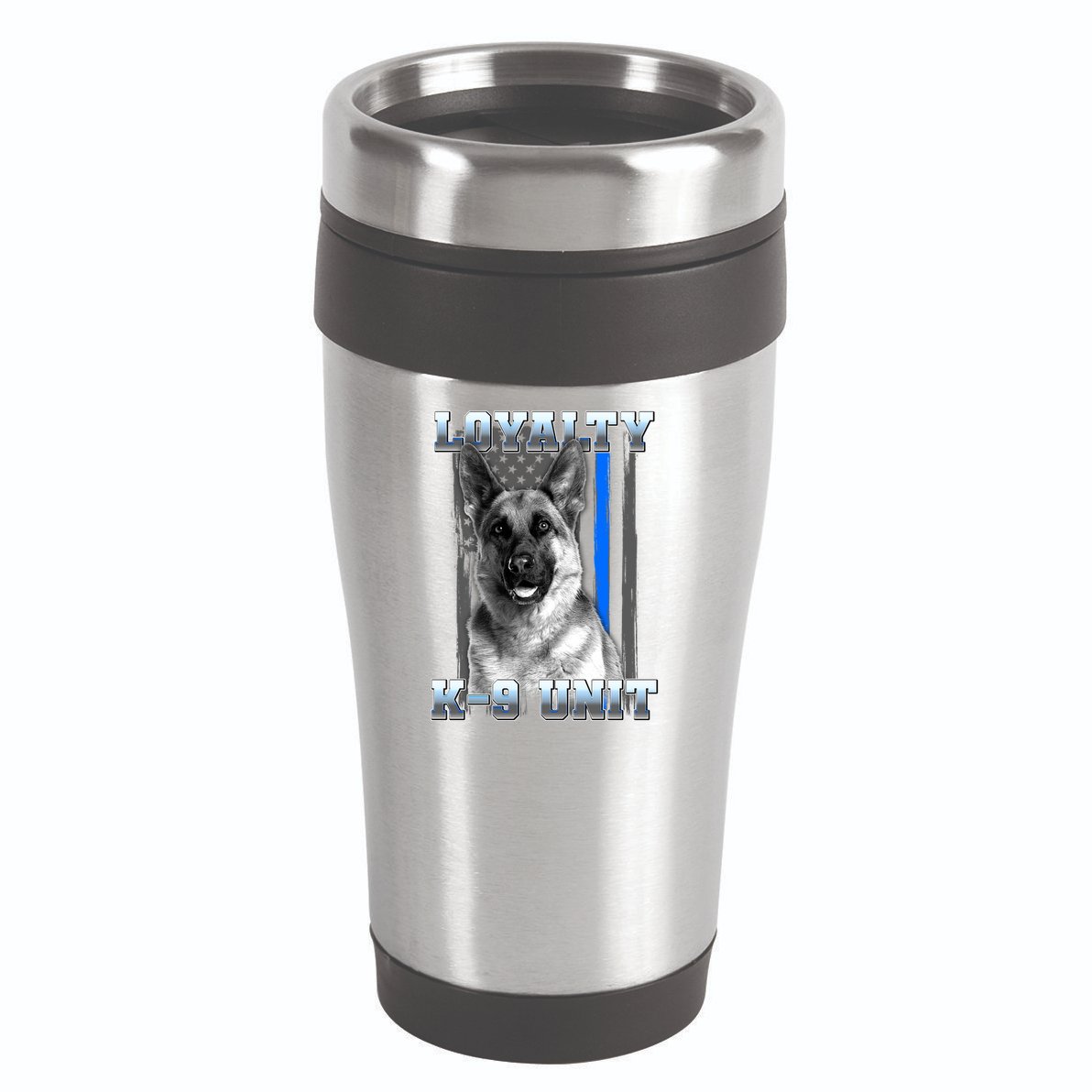 Loyalty K-9 Unit German Shepard Thin Blue Line Flag 16oz Travel Tumbler