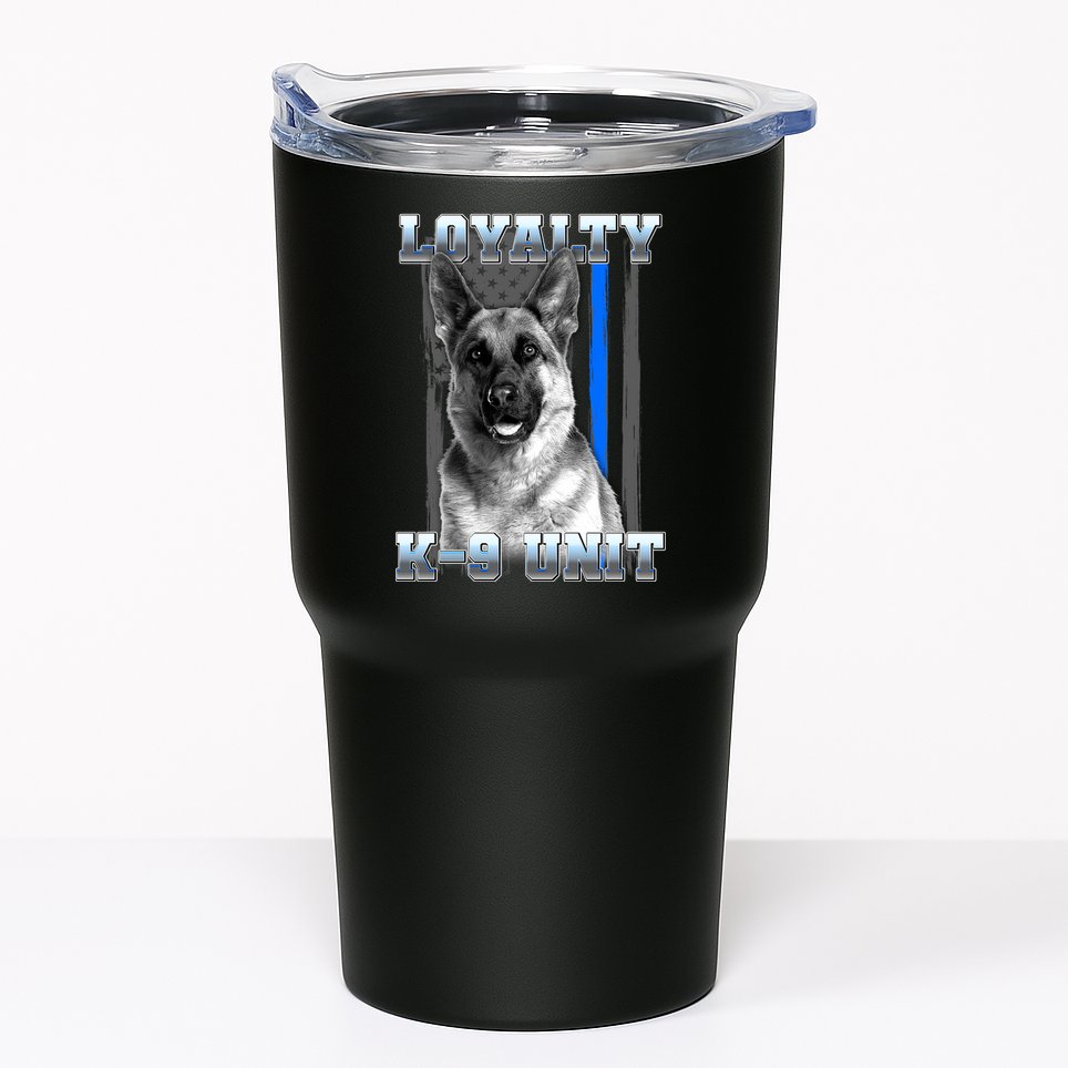 Loyalty K-9 Unit German Shepard Thin Blue Line Flag Tumbler