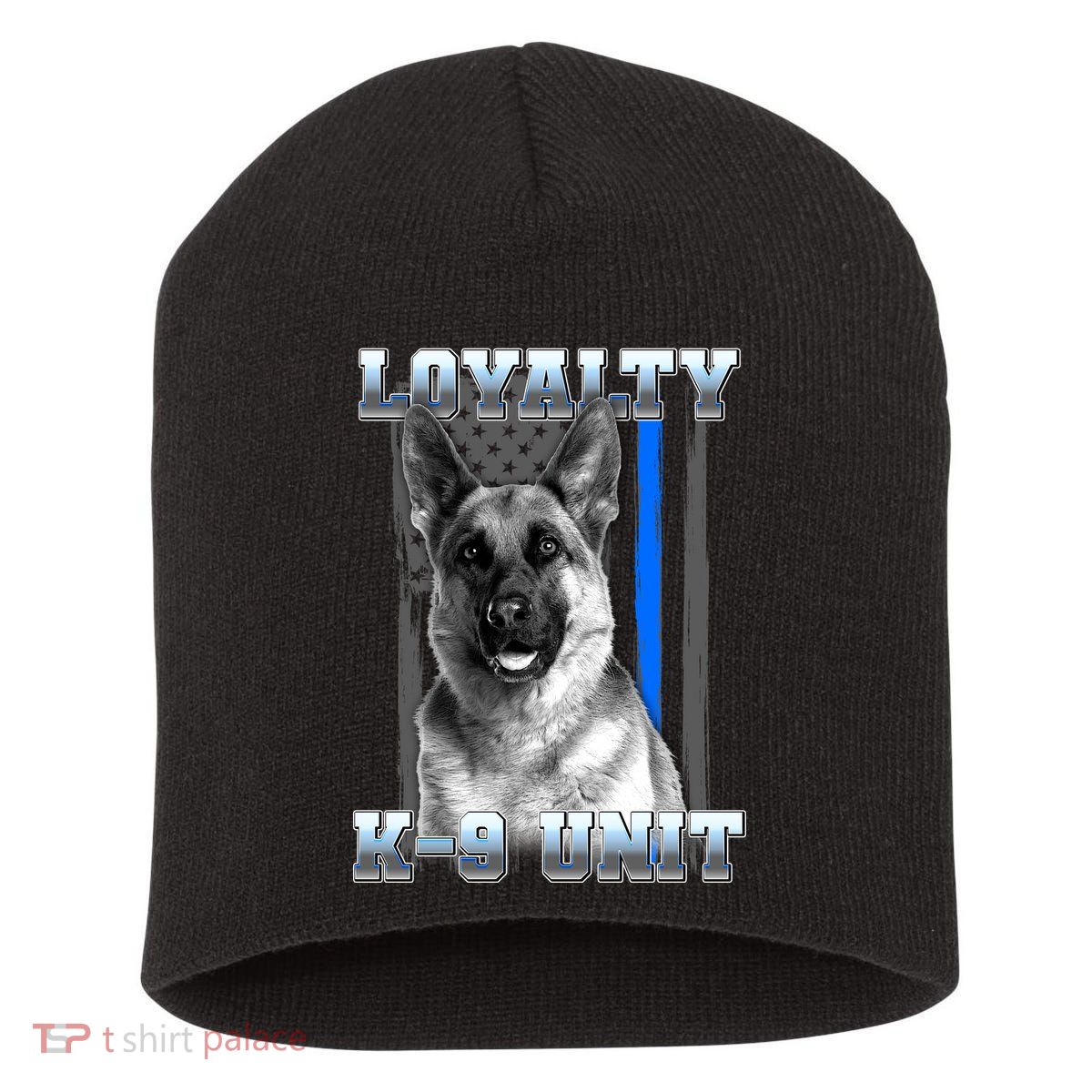 Loyalty K-9 Unit German Shepard Thin Blue Line Flag Short Acrylic Beanie