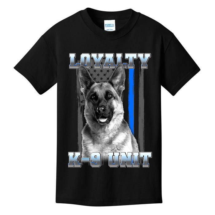 Loyalty K-9 Unit German Shepard Thin Blue Line Flag Kids T-Shirt