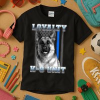 Loyalty K-9 Unit German Shepard Thin Blue Line Flag Kids T-Shirt