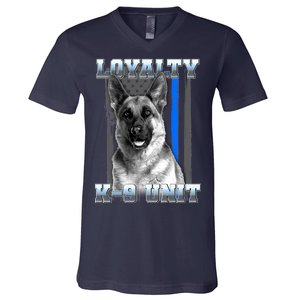 Loyalty K-9 Unit German Shepard Thin Blue Line Flag V-Neck T-Shirt