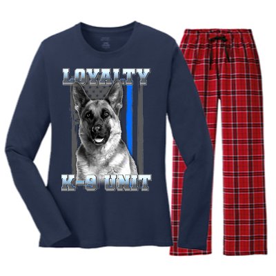 Loyalty K-9 Unit German Shepard Thin Blue Line Flag Women's Long Sleeve Flannel Pajama Set 