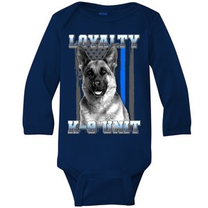 Loyalty K-9 Unit German Shepard Thin Blue Line Flag Baby Long Sleeve Bodysuit