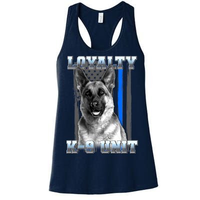 Loyalty K-9 Unit German Shepard Thin Blue Line Flag Women's Racerback Tank