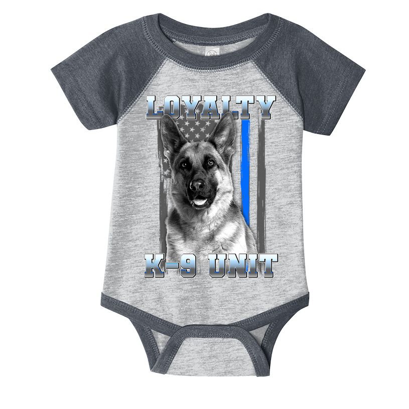 Loyalty K-9 Unit German Shepard Thin Blue Line Flag Infant Baby Jersey Bodysuit