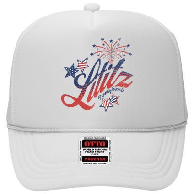 Lititz Pennsylvania 4th Of July High Crown Mesh Back Trucker Hat