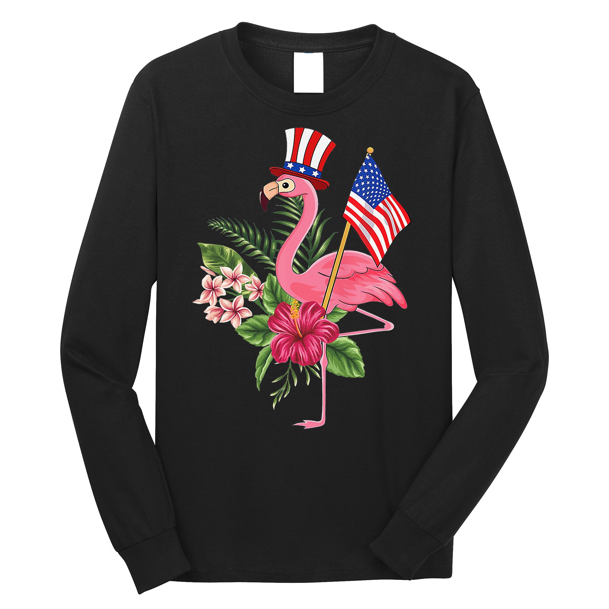 lamerica Patriotic 4th of July Flamingo American Long Sleeve Shirt