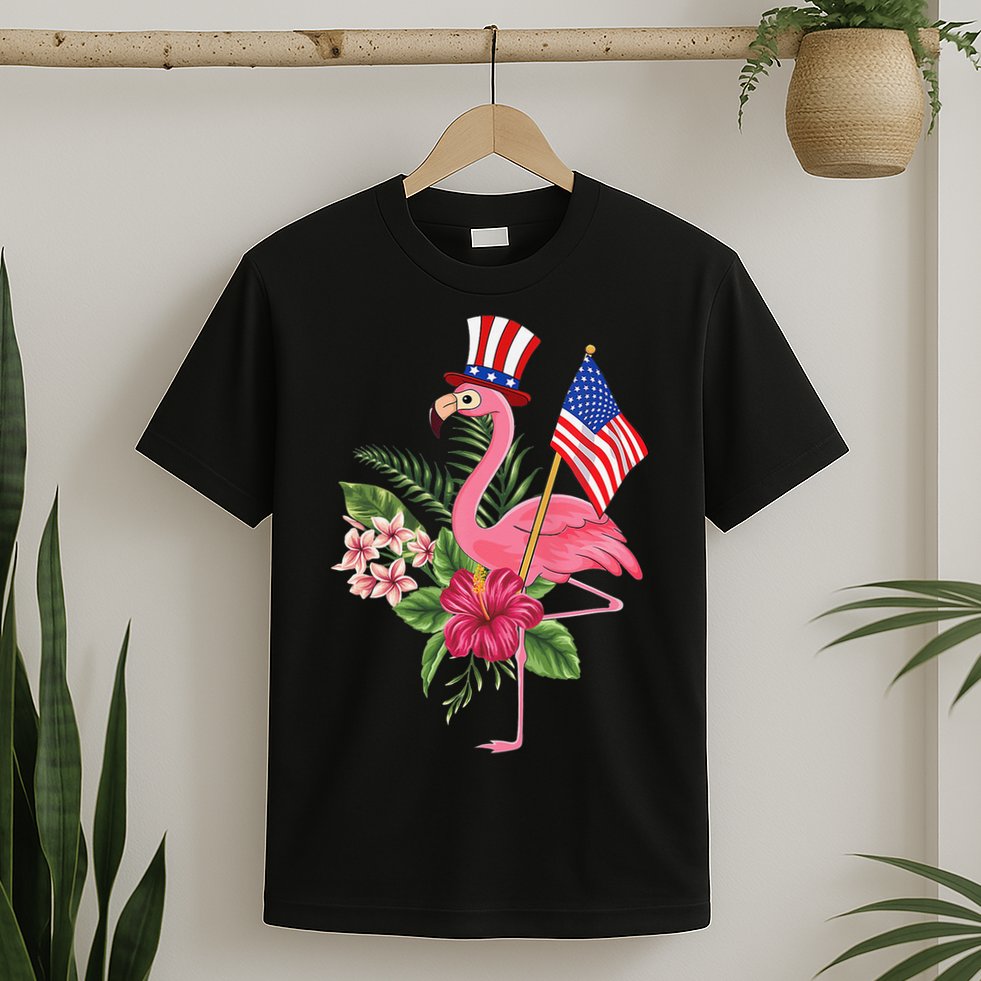 lamerica Patriotic 4th of July Flamingo American T-Shirt