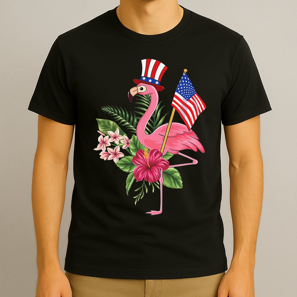 lamerica Patriotic 4th of July Flamingo American T-Shirt