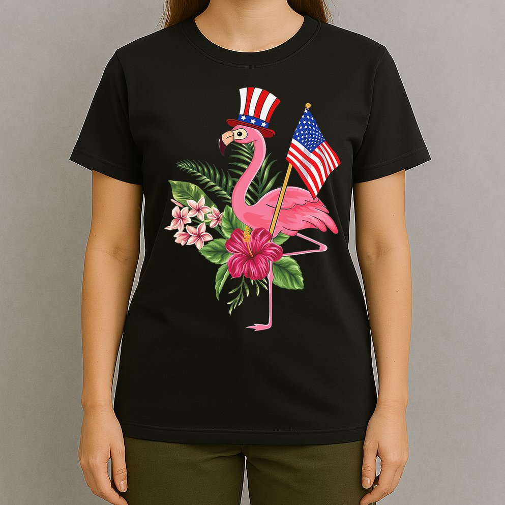 lamerica Patriotic 4th of July Flamingo American T-Shirt