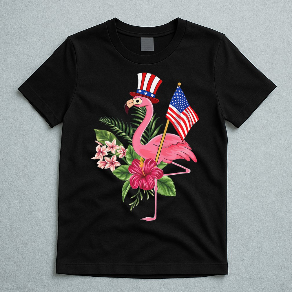 lamerica Patriotic 4th of July Flamingo American T-Shirt