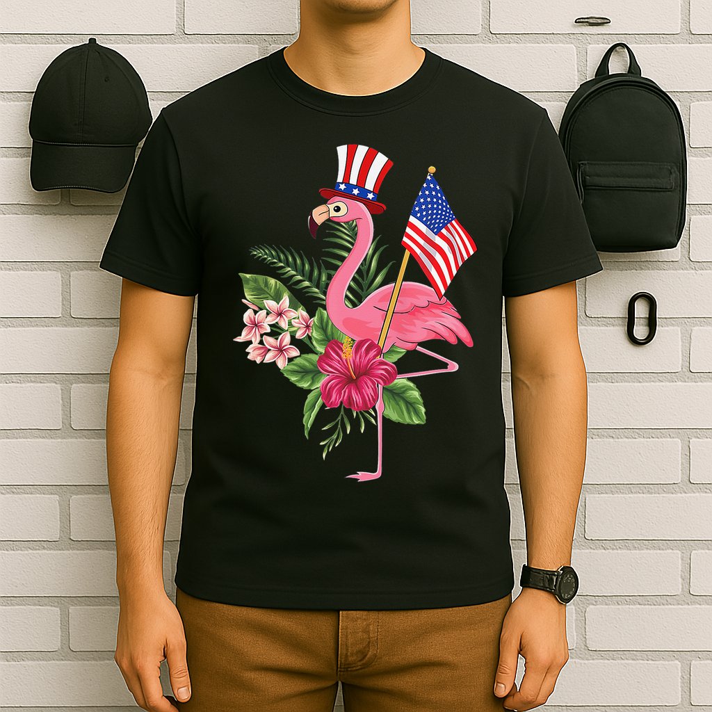 lamerica Patriotic 4th of July Flamingo American T-Shirt