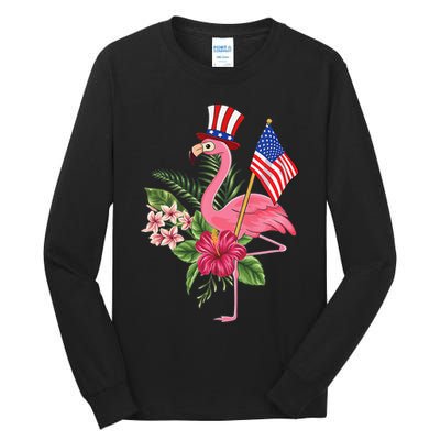 lamerica Patriotic 4th of July Flamingo American Tall Long Sleeve T-Shirt
