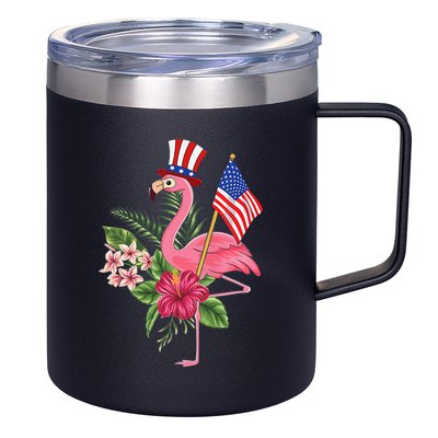 lamerica Patriotic 4th of July Flamingo American 12oz Stainless Steel Coffee Mug