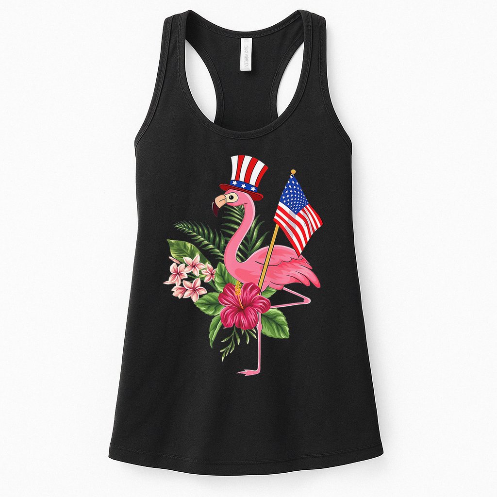 lamerica Patriotic 4th of July Flamingo American Womens Tank Top