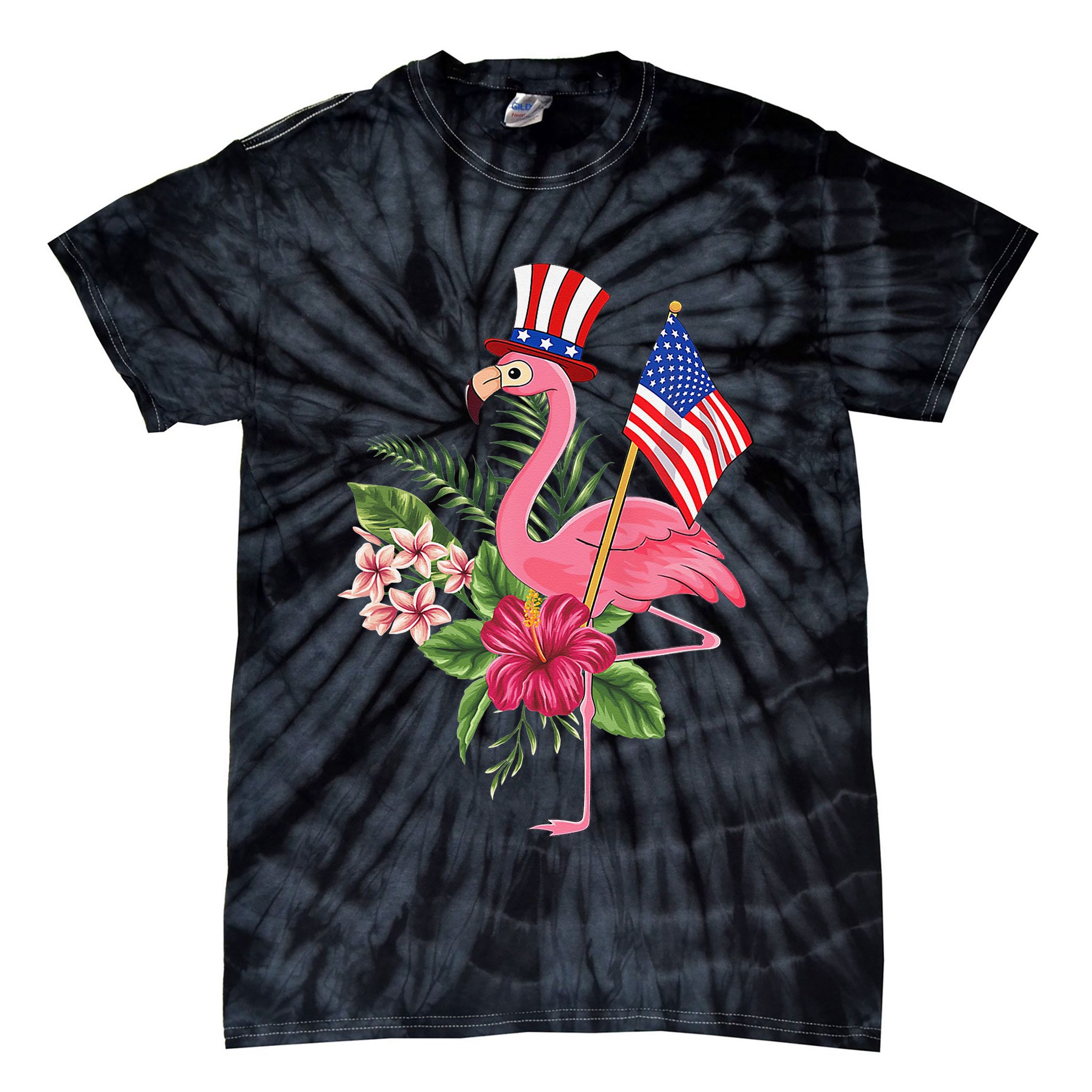 lamerica Patriotic 4th of July Flamingo American Tie-Dye T-Shirt