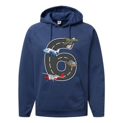 Little Pilot 6th Birthday Party 6 Six Year Old Airplane Cute Gift Performance Fleece Hoodie