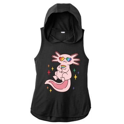 LGBTQ Pride Axolotl Rainbow Flag Ladies PosiCharge Tri-Blend Wicking Draft Hoodie Tank