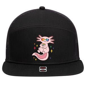 LGBTQ Pride Axolotl Rainbow Flag 7 Panel Mesh Trucker Snapback Hat