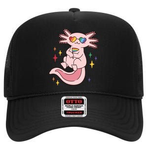 LGBTQ Pride Axolotl Rainbow Flag High Crown Mesh Back Trucker Hat