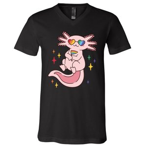 LGBTQ Pride Axolotl Rainbow Flag V-Neck T-Shirt