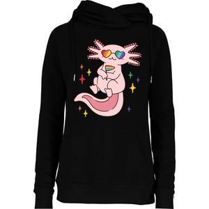 LGBTQ Pride Axolotl Rainbow Flag Womens Funnel Neck Pullover Hood