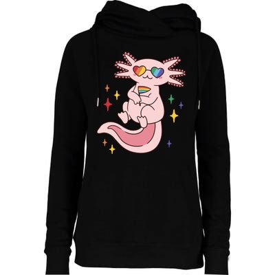 LGBTQ Pride Axolotl Rainbow Flag Womens Funnel Neck Pullover Hood