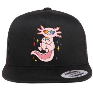 LGBTQ Pride Axolotl Rainbow Flag Flat Bill Trucker Hat