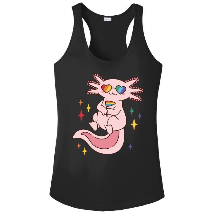 LGBTQ Pride Axolotl Rainbow Flag Ladies PosiCharge Competitor Racerback Tank