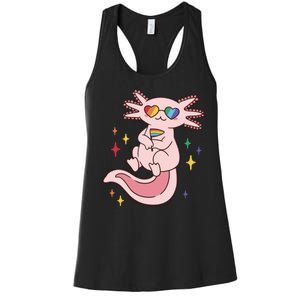 LGBTQ Pride Axolotl Rainbow Flag Women's Racerback Tank