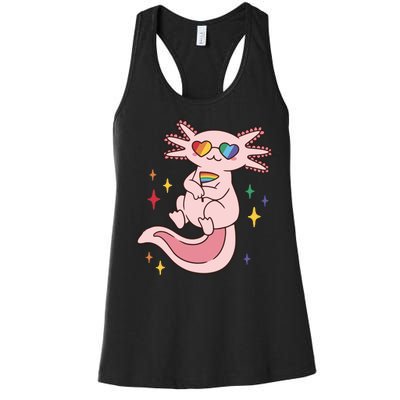 LGBTQ Pride Axolotl Rainbow Flag Women's Racerback Tank