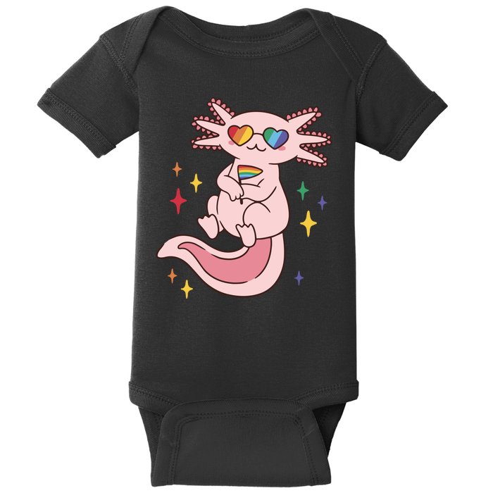 LGBTQ Pride Axolotl Rainbow Flag Baby Bodysuit