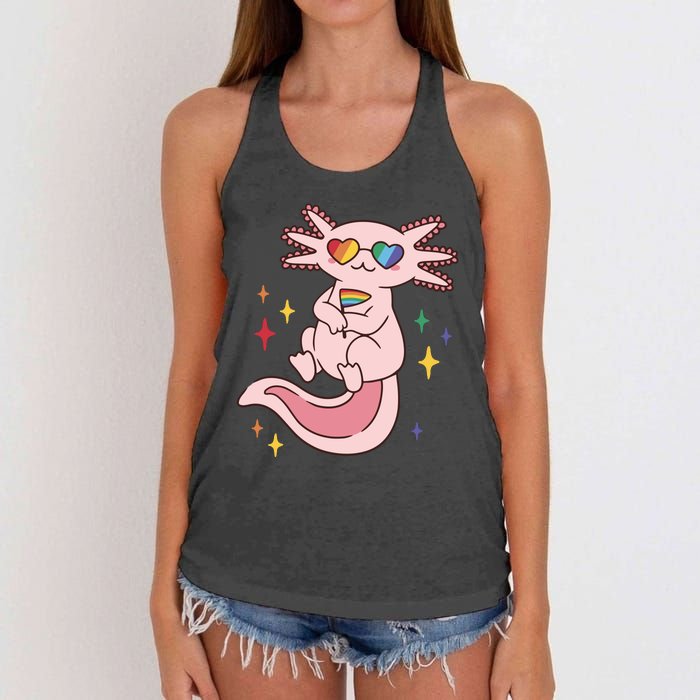 LGBTQ Pride Axolotl Rainbow Flag Women's Knotted Racerback Tank