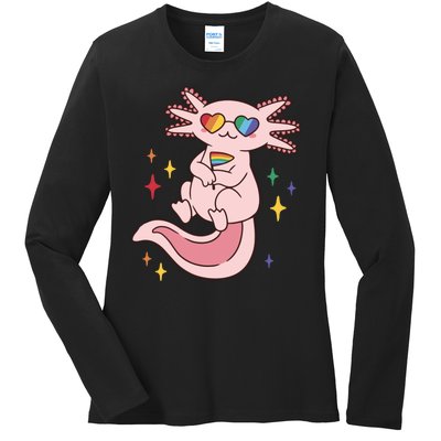 LGBTQ Pride Axolotl Rainbow Flag Ladies Long Sleeve Shirt