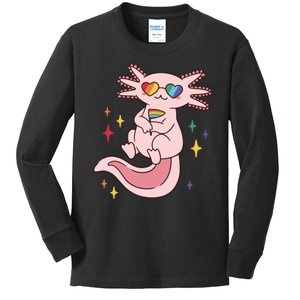 LGBTQ Pride Axolotl Rainbow Flag Kids Long Sleeve Shirt