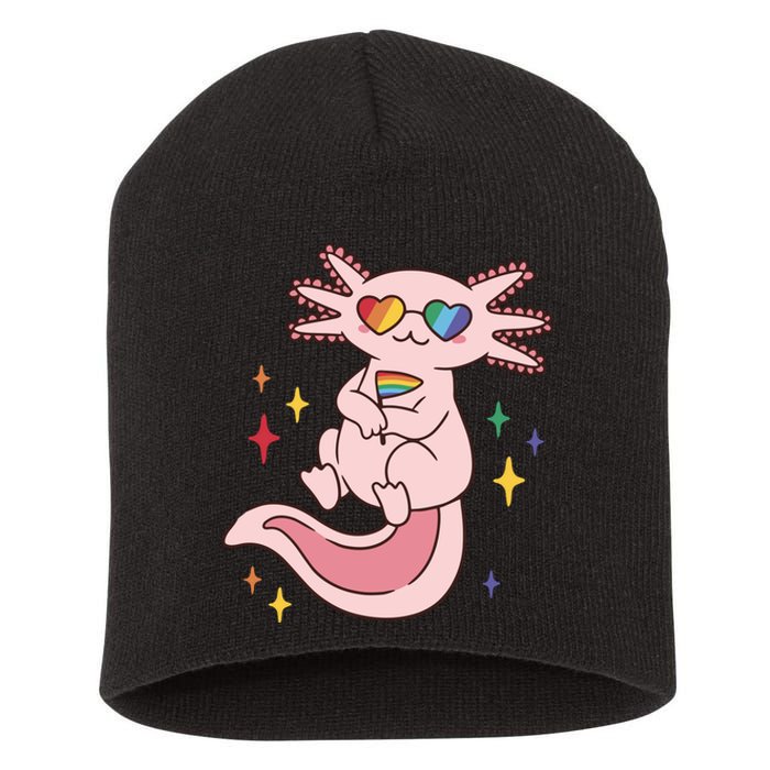 LGBTQ Pride Axolotl Rainbow Flag Short Acrylic Beanie