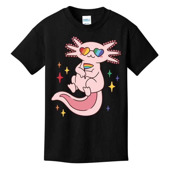 LGBTQ Pride Axolotl Rainbow Flag Kids T-Shirt