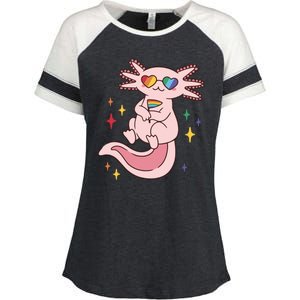 LGBTQ Pride Axolotl Rainbow Flag Enza Ladies Jersey Colorblock Tee