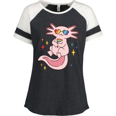 LGBTQ Pride Axolotl Rainbow Flag Enza Ladies Jersey Colorblock Tee