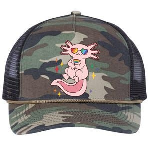 LGBTQ Pride Axolotl Rainbow Flag Retro Rope Trucker Hat Cap