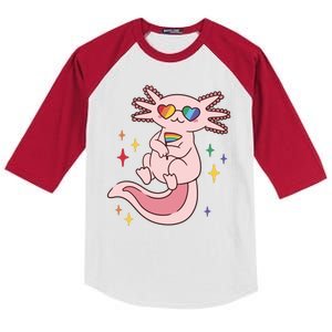 LGBTQ Pride Axolotl Rainbow Flag Kids Colorblock Raglan Jersey